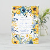 Invitation Mariage bleu Aquarelle Jaune (Debout devant)