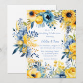 Invitation Mariage bleu Aquarelle Jaune (Devant / Derrière)