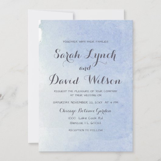 Invitation Mariage bleu aquarelle rustique (Devant)