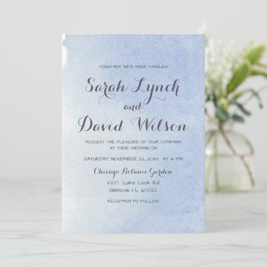 Invitation Mariage bleu aquarelle rustique (Debout devant)