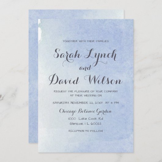 Invitation Mariage bleu aquarelle rustique (Devant / Derrière)