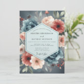 Invitation Mariage Bleu Ardoise Rustique Maussade (Debout devant)
