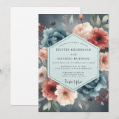 Invitation Mariage Bleu Ardoise Rustique Maussade (Devant / Derrière)