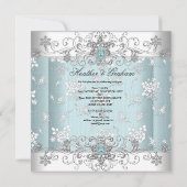 Invitation Mariage Bleu Argent Blanc Diamant Joyau Dentelle (Dos)