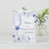 Invitation Mariage Bleu Argent roses floraison (Debout devant)