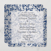 Invitation Mariage bleu argenté (Devant / Derrière)