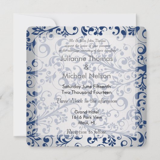 Invitation Mariage bleu argenté (Devant)