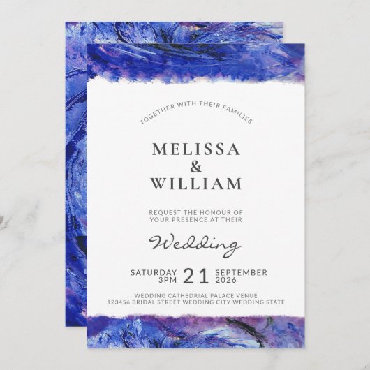 Invitation Mariage Bleu Art (Devant / Derrière)