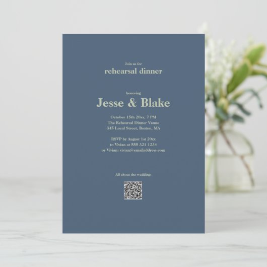 Invitation Mariage bleu avec Motif en lattes (Debout devant)