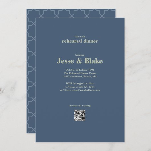 Invitation Mariage bleu avec Motif en lattes (Devant / Derrière)