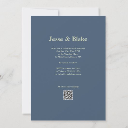 Invitation Mariage bleu avec Motif en lattes (Devant)