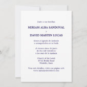 Invitation Mariage bleu bilingue minimaliste (Dos)