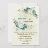 Invitation mariage bleu blanc fleurs verdure (Devant)