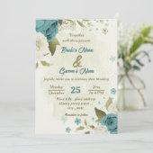 Invitation mariage bleu blanc fleurs verdure (Debout devant)