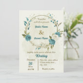 Invitation mariage bleu blanc fleurs verdure (Debout devant)