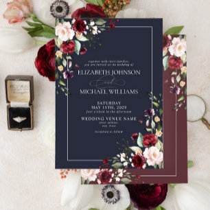 Invitation Mariage bleu bleu bleu bleu bleu rose bordeaux rou