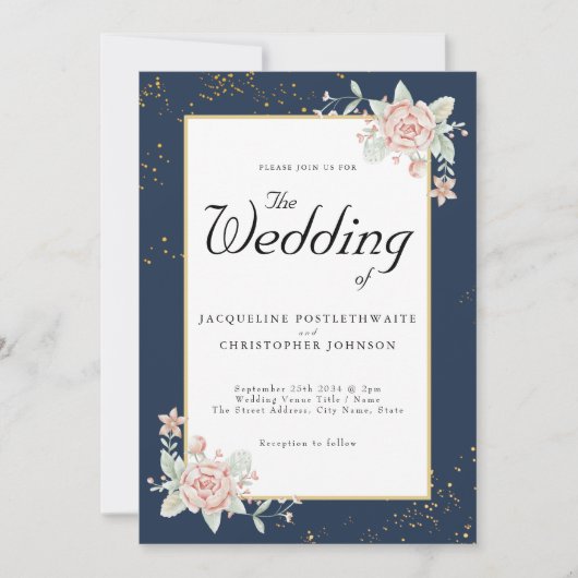 Invitation Mariage bleu bleu bleu bleu rose (Devant)