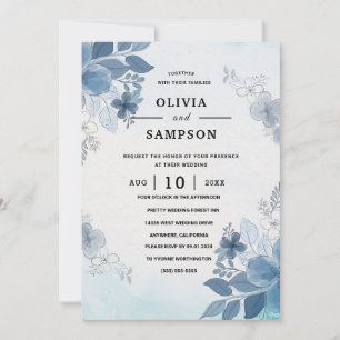 Invitation Mariage bleu Bourgogne or rose poudré