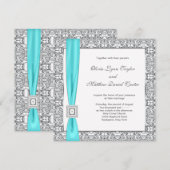 Invitation Mariage Bleu Canard et Argent (Devant / Derrière)