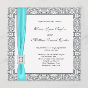 Invitation Mariage Bleu Canard et Argent