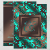 Invitation Mariage Bleu Canard et Marron Chocolat (Devant / Derrière)