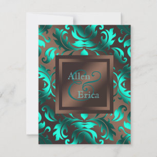 Invitation Mariage Bleu Canard et Marron Chocolat