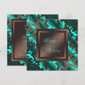Invitation Mariage Bleu Canard et Marron Chocolat (Devant / Derrière)
