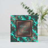 Invitation Mariage Bleu Canard et Marron Chocolat (Debout devant)