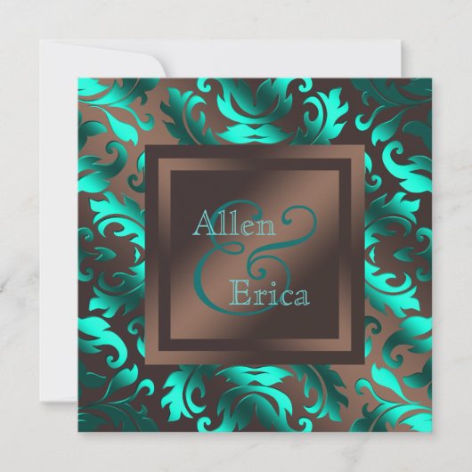 Invitation Mariage Bleu Canard et Marron Chocolat (Devant)