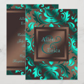 Invitation Mariage Bleu Canard et Marron Chocolat (Devant / Derrière)