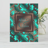 Invitation Mariage Bleu Canard et Marron Chocolat (Debout devant)