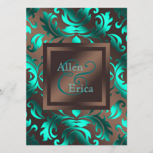 Invitation Mariage Bleu Canard et Marron Chocolat