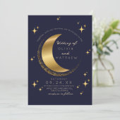 Invitation Mariage bleu céleste de minuit étoiles Lune (Debout devant)