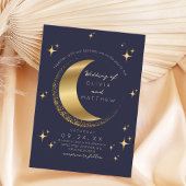 Invitation Mariage bleu céleste de minuit étoiles Lune
