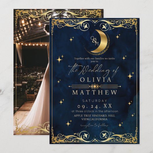 Invitation Mariage Bleu Céleste Élégant (Devant / Derrière)