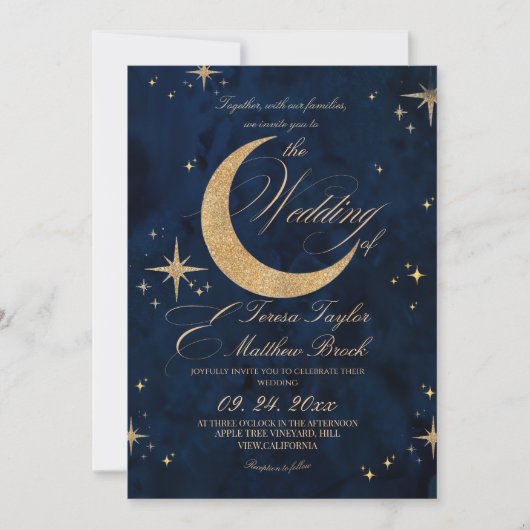 Invitation Mariage Bleu Céleste & Or Humeur (Devant)