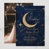 Invitation Mariage Bleu Céleste & Or Humeur (Devant / Derrière)