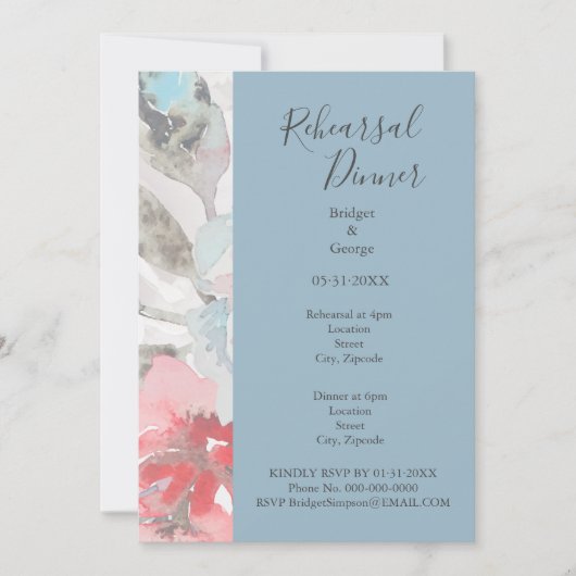 Invitation mariage bleu clair élégant et rose pastel à fleurs (Devant)
