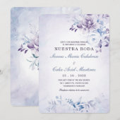 Invitation Mariage Bleu Clair et Lavande (Devant / Derrière)