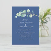 Invitation Mariage bleu classique simple Eucalyptus Foliage (Debout devant)