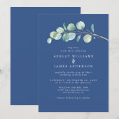 Invitation Mariage bleu classique simple Eucalyptus Foliage (Devant / Derrière)