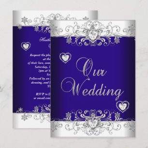 Invitation Mariage Bleu Cœurs de Diamant Argent 2a