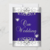 Invitation Mariage Bleu Cœurs de Diamant Argent 2a (Devant)