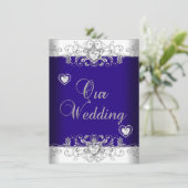 Invitation Mariage bleu Coeurs Diamants Argent 2a (Debout devant)