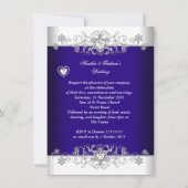 Invitation Mariage bleu Coeurs Diamants Argent 2a (Dos)