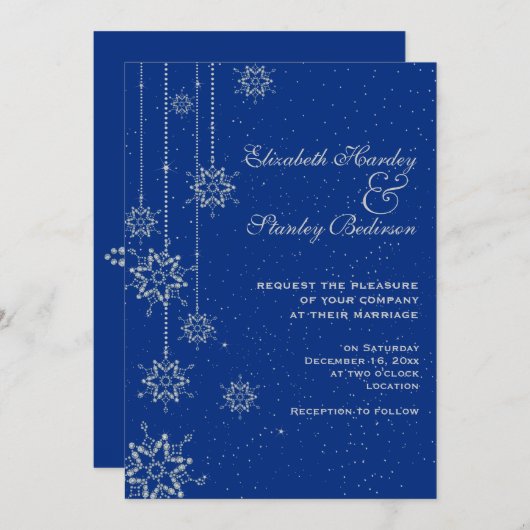 Invitation Mariage bleu cristal (Devant / Derrière)