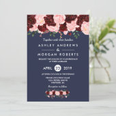 Invitation Mariage bleu de la marine de Bourgogne rose (Debout devant)