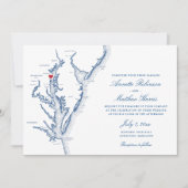 Invitation Mariage bleu de la marine de la baie Annapolis MD  (Devant)