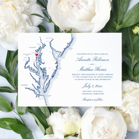 Invitation Mariage bleu de la marine de la baie Annapolis MD 