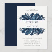 Invitation Mariage bleu de la marine de la Marine tropicale (Devant / Derrière)